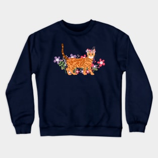 Bengal Cat and Flowers Crewneck Sweatshirt